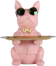 Bulldoggen-Statue Harz-Hunde-Dekoration Aufbewahrungstablett Pink