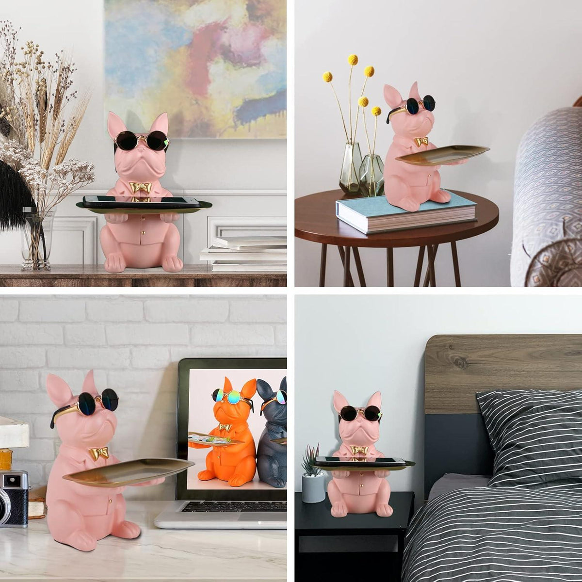 Bulldoggen-Statue Harz-Hunde-Aufbewahrungstablett Pink