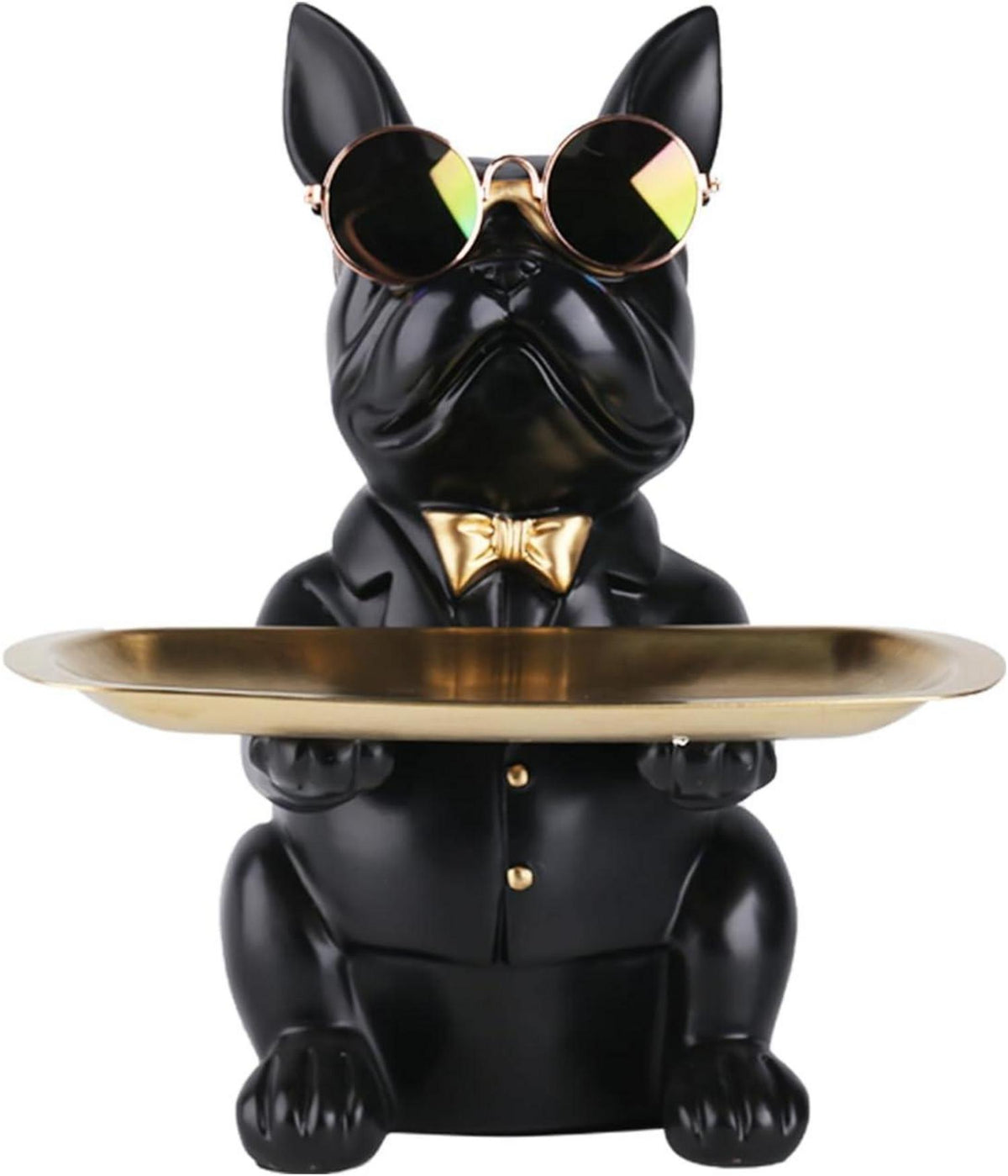 Bulldoggen-Statue Harz Hund Butler Aufbewahrungstablett Schwarz