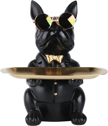 Bulldoggen-Statue Harz Hund Butler Aufbewahrungstablett Schwarz