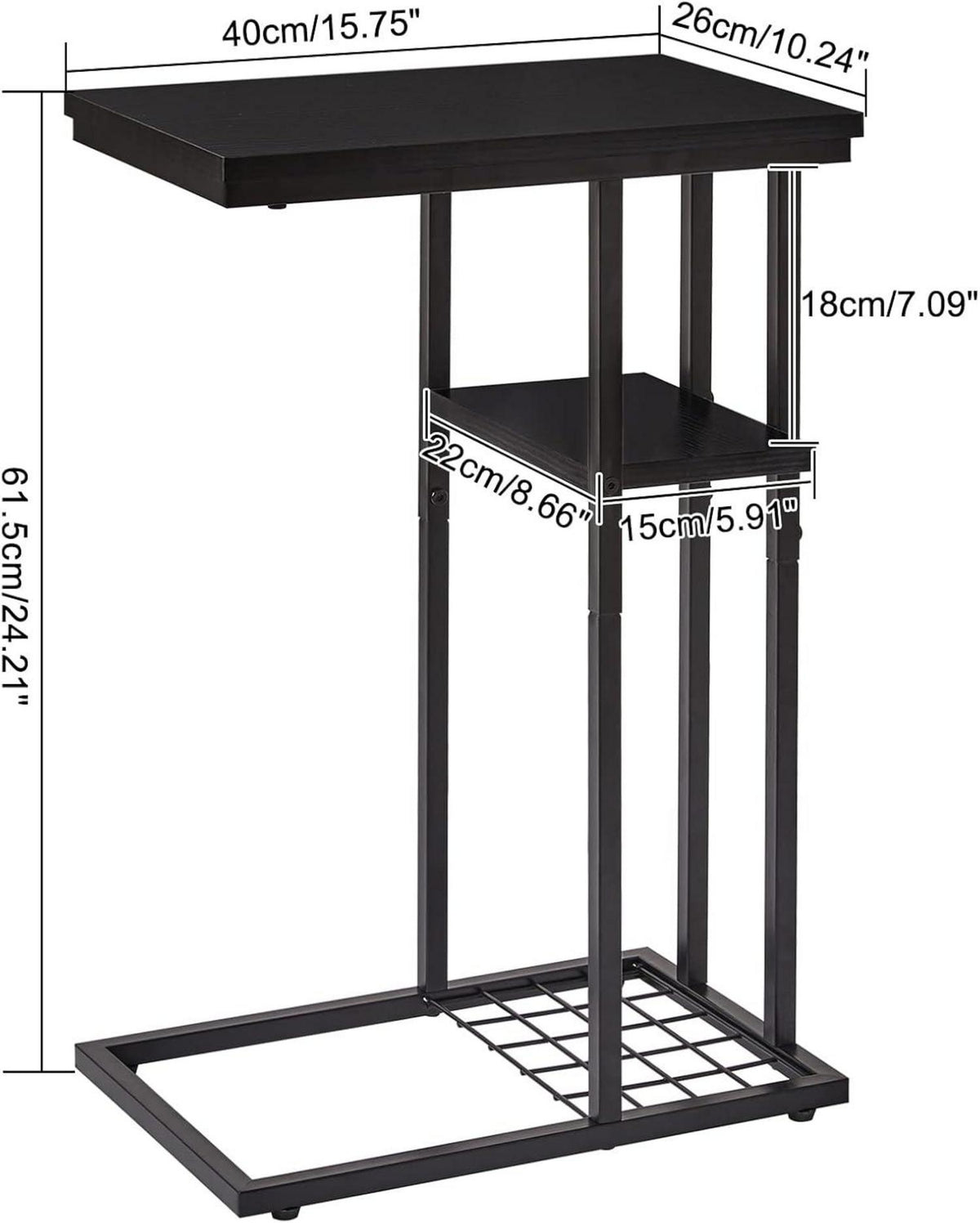 Beistelltisch Industrie-Design 2er-Set Schwarz 40x26x61.5cm