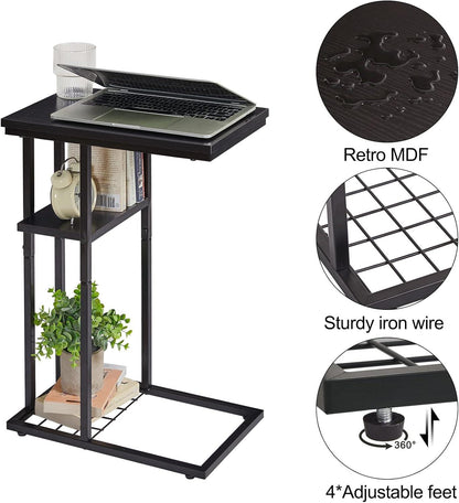 YMYNY Beistelltisch C-Form Industrie-Design 2er-Set Schwarz 40x26x61.5cm