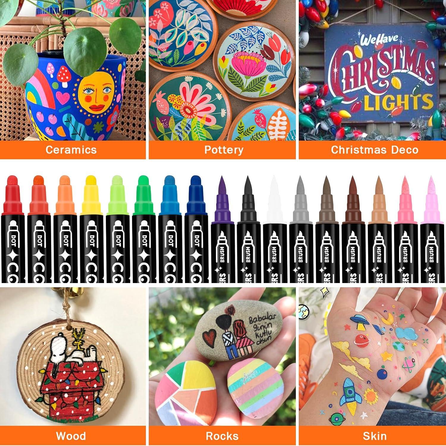 Acrylstifte Set 36PCS Wasserfest für Steine Bemalen & Kunststoff, Glas, Holz, Keramik, Metall, Reifen, Leinwand