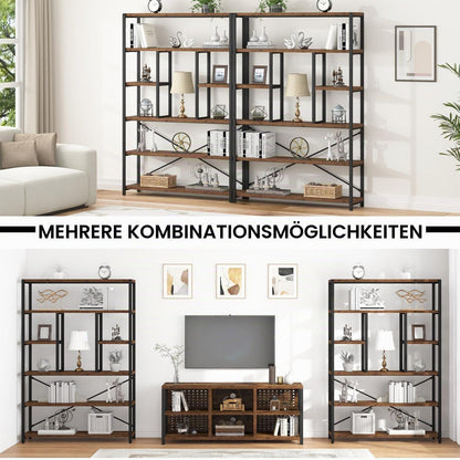 6-Ebenen Bücherregal Holz-Metall Vintagebraun-Schwarz