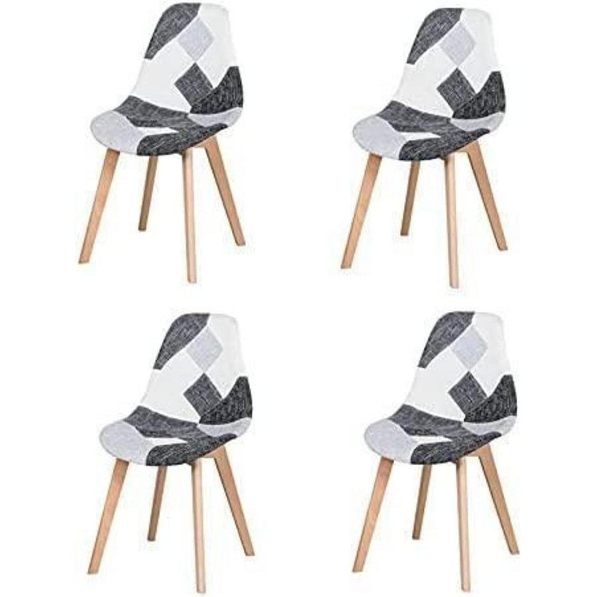Patchwork Esszimmerstuhl Set | Grau Schwarz Weiß | Bequemer Stoffstuhl