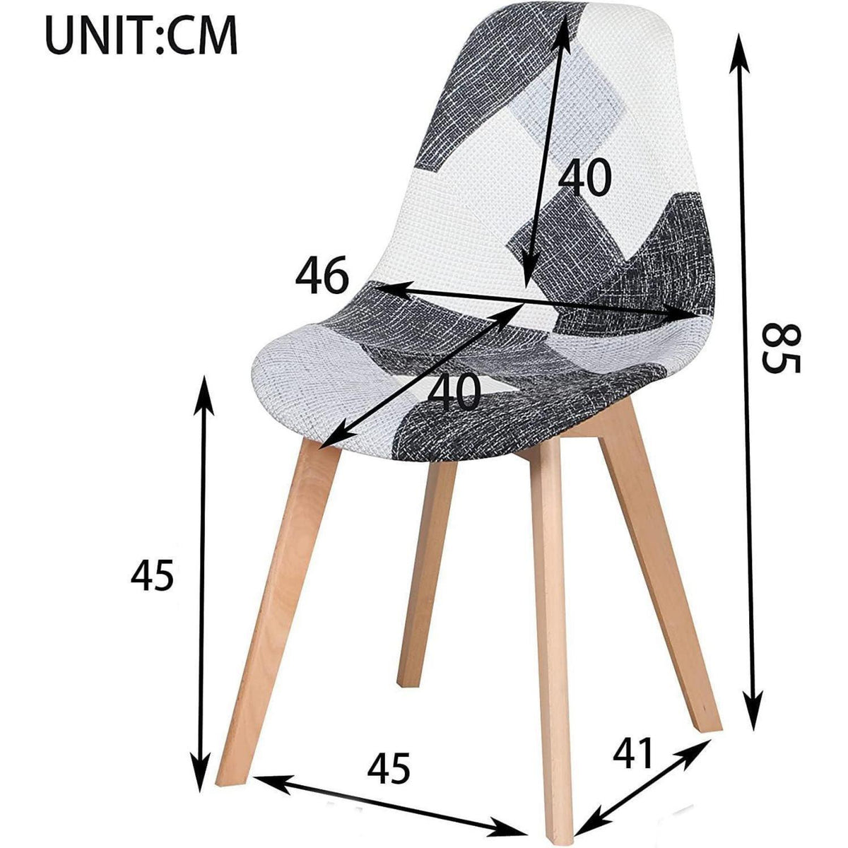 Patchwork Esszimmerstuhl Set | Grau Schwarz Weiß | Bequemer Stoffstuhl