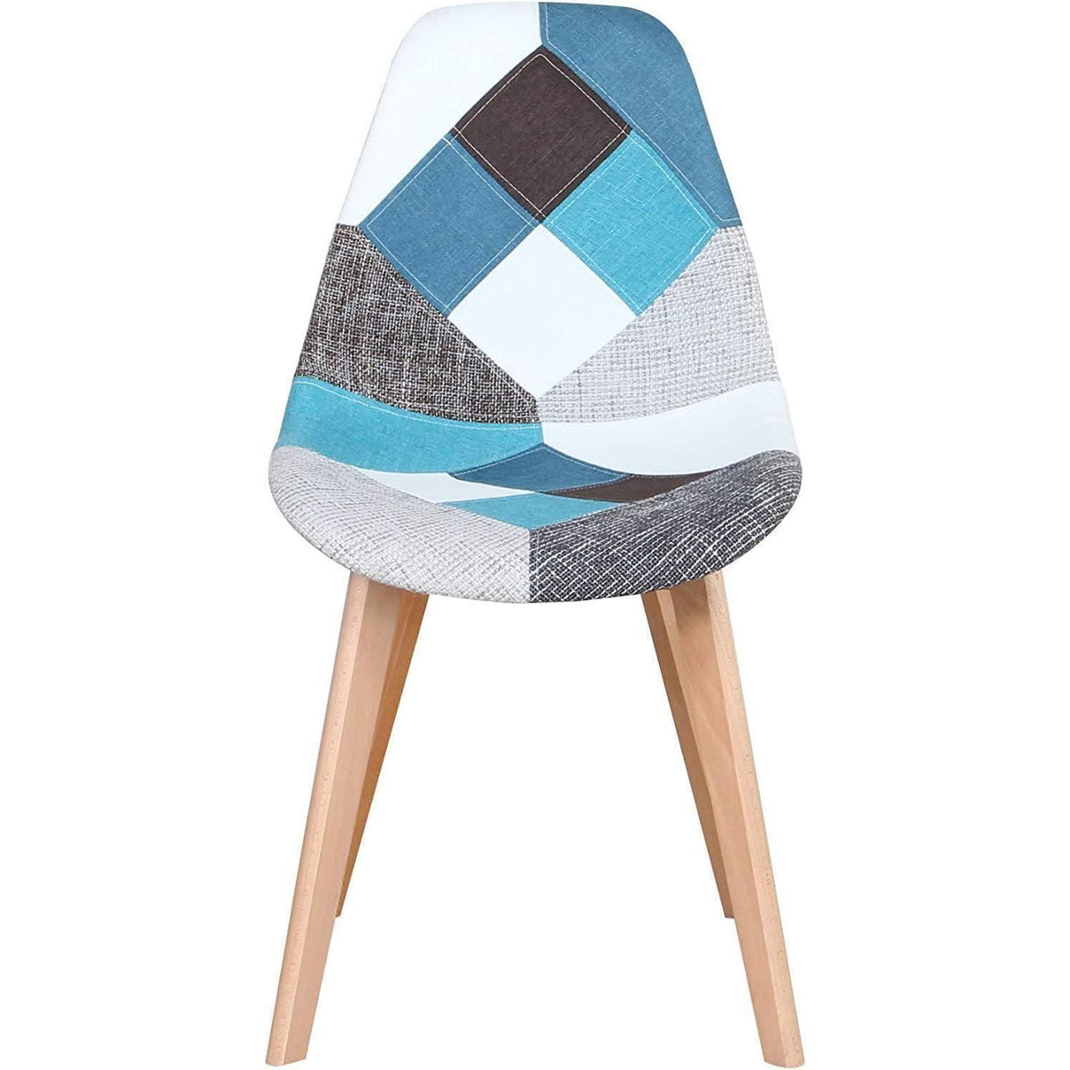 Patchwork Esszimmerstuhl Set (Blau) – 4 Stühle mit Holzbeinen