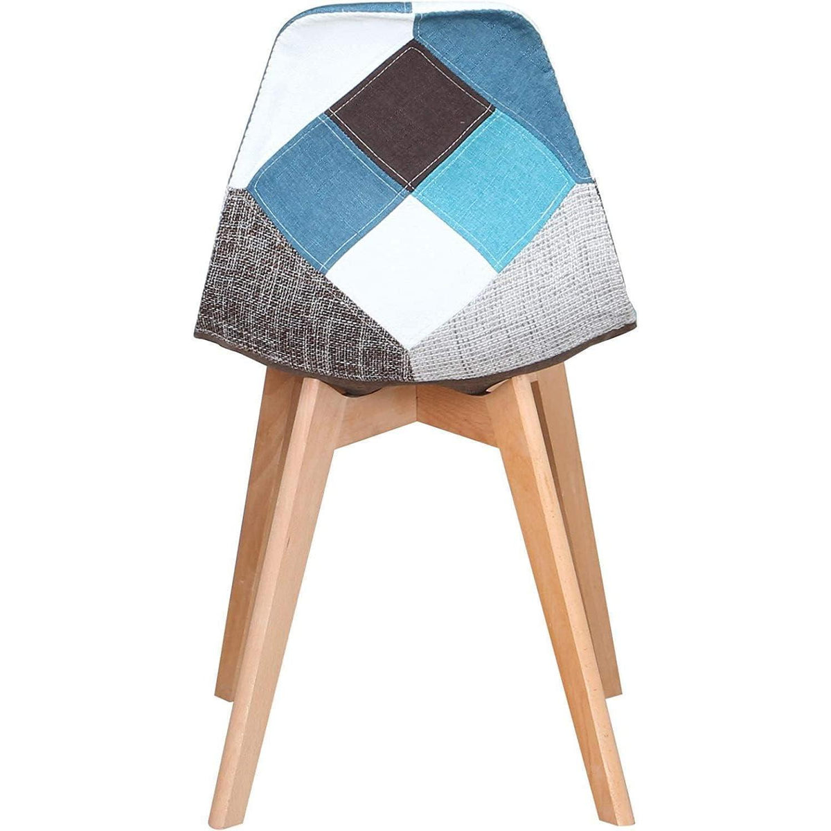 Patchwork Esszimmerstuhl Set (Blau) – 4 Stühle mit Holzbeinen