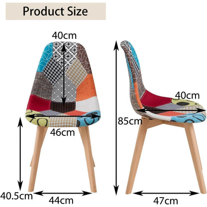 Patchwork Esszimmerstuhl Set (8 Stühle) – Bequemer Stoffstuhl mit Holzbeinen