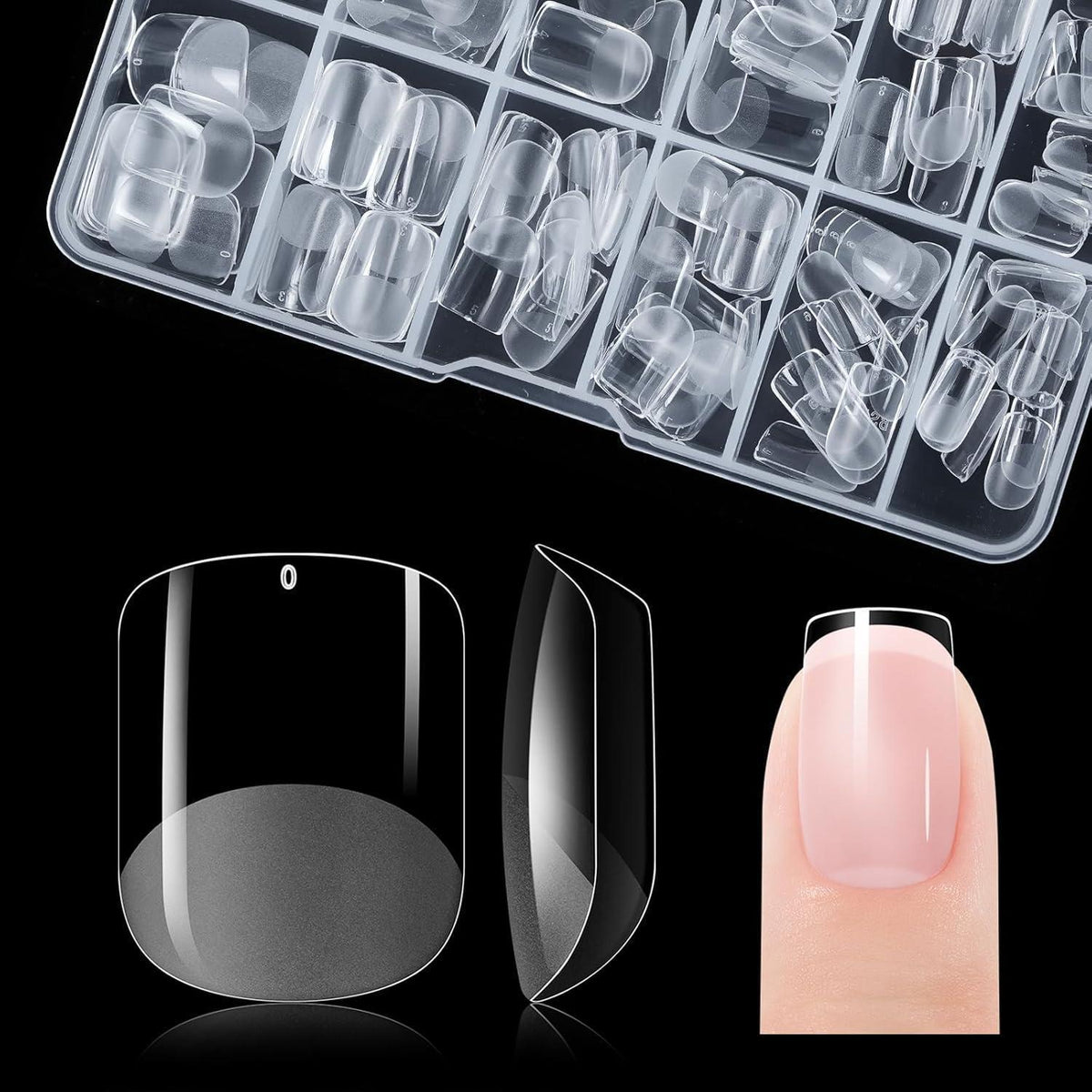 Extra Kurze Quadratische Gel Nagelspitzen – 120 Stück, 12 Größen