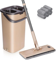 Wischmopp Set mit Eimer 138cm Flachmopp Edelstahl Griff 6 Microfaser