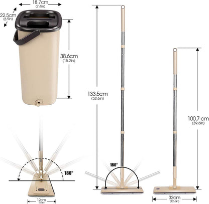 MASTERTOP Wischmopp Set Eimer 138cm Flachmopp Edelstahlgriff