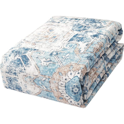 Blauer Vintage Teppich Floral 150x210cm – Waschbarer Kurzflor Läufer