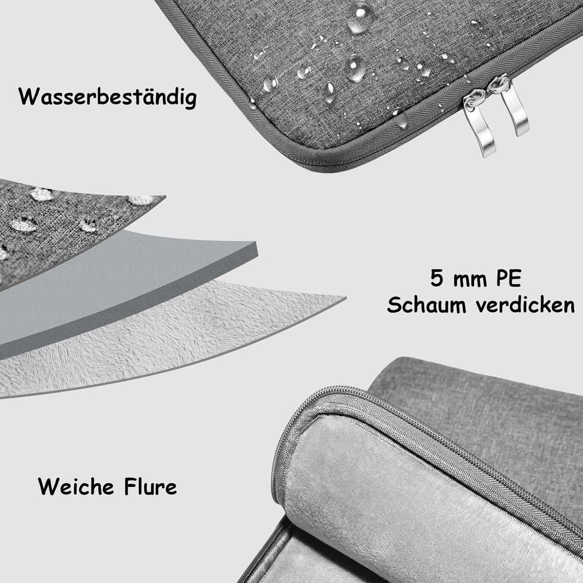 Laptoptasche 17,3 Zoll Schutztasche mit Griff 2 Fach Notebooktasche Aktentasche 17-17,3 Zoll Laptop dunkelgrau