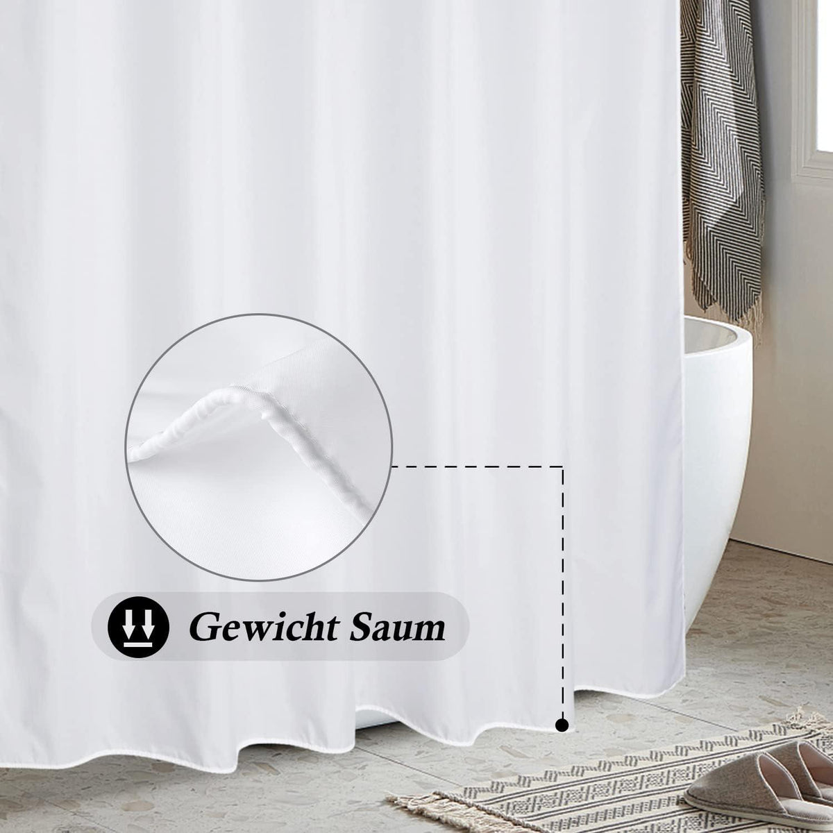 Duschvorhang Anti-Schimmel Weiß Textil 200x200 Wasserdicht Waschbar