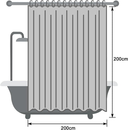 Duschvorhang 200x200 Weiß Textil Anti-Schimmel Wasserdicht mit 14 Ringe