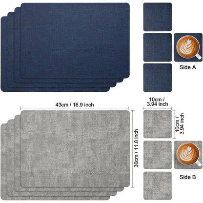 Platzsets Abwaschbar 6er Set Grau Blau in Lederoptik
