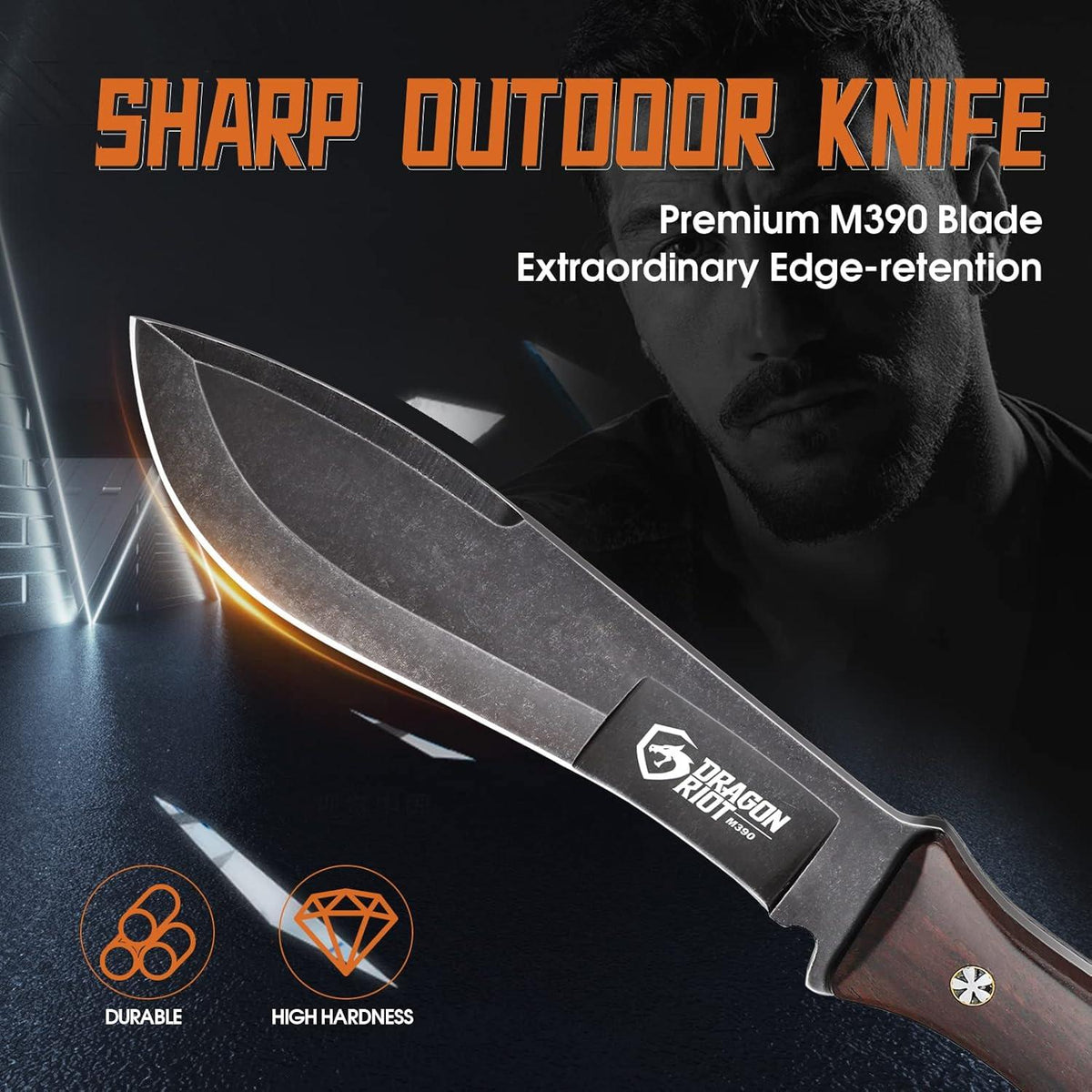 Survival Messer Outdoor Full Tang Holzgriff 17cm