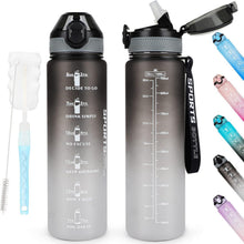 Sport Trinkflasche 1L BPA-frei Stroh Zeitmarkierungen Grau
