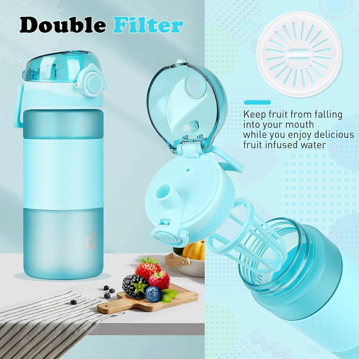 CodiCile Trinkflasche Kinder 500ml BPA frei Auslaufsicher Fruchteinsatz