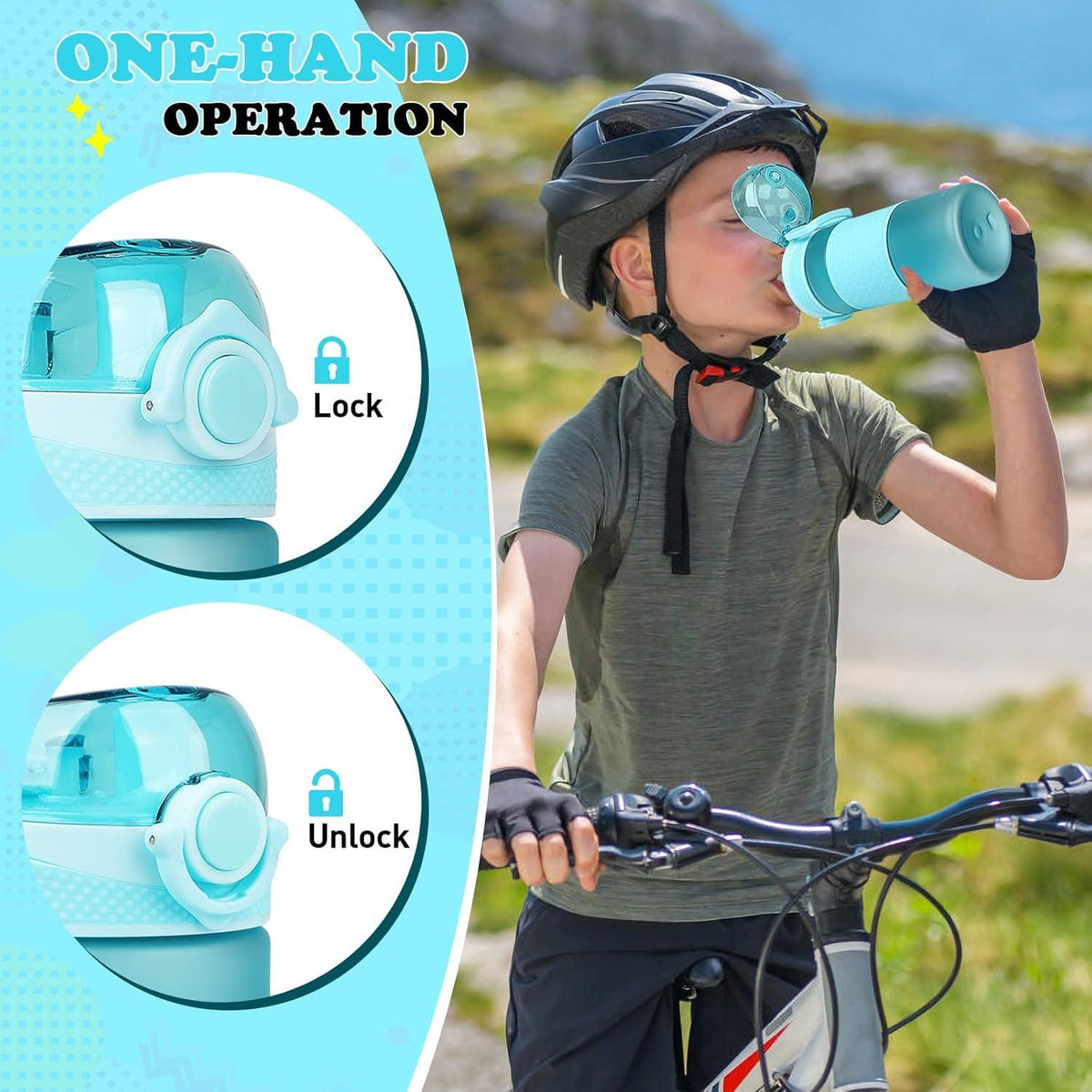 Kinder Trinkflasche 500ml BPA frei Auslaufsicher Griff Fruchteinsatz Blau