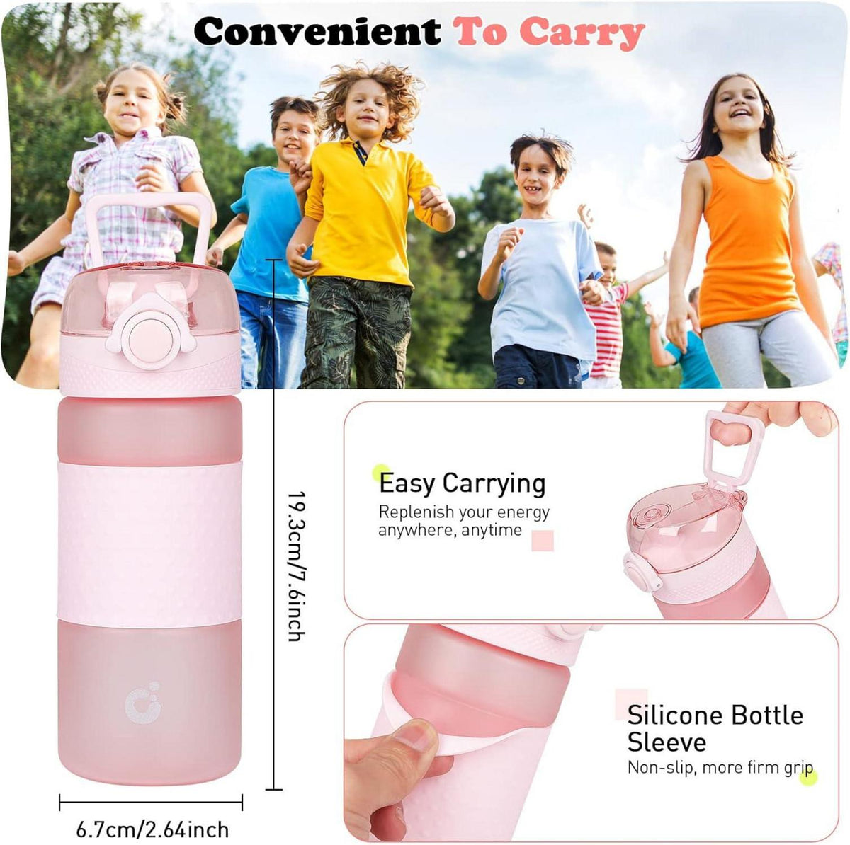 Trinkflasche Kinder 500ml BPA freie mit Griff und Fruchteinsatz Rosa