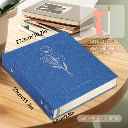 Selbstklebendes Fotoalbum Leinen Blau 80 Seiten mit Stift