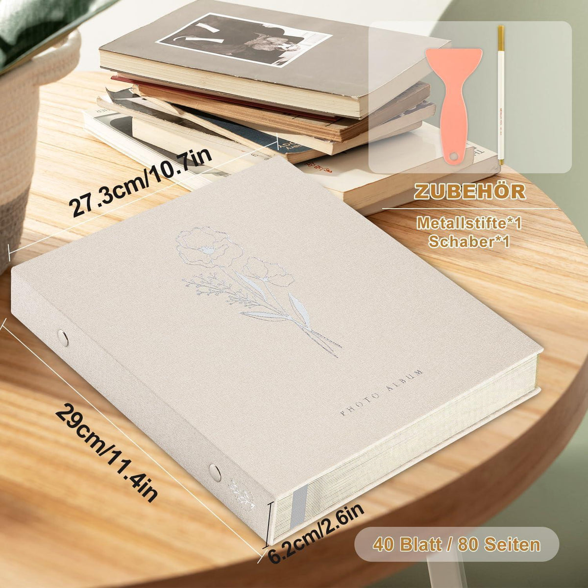 Selbstklebendes Fotoalbum Leinen Beige 80 Seiten