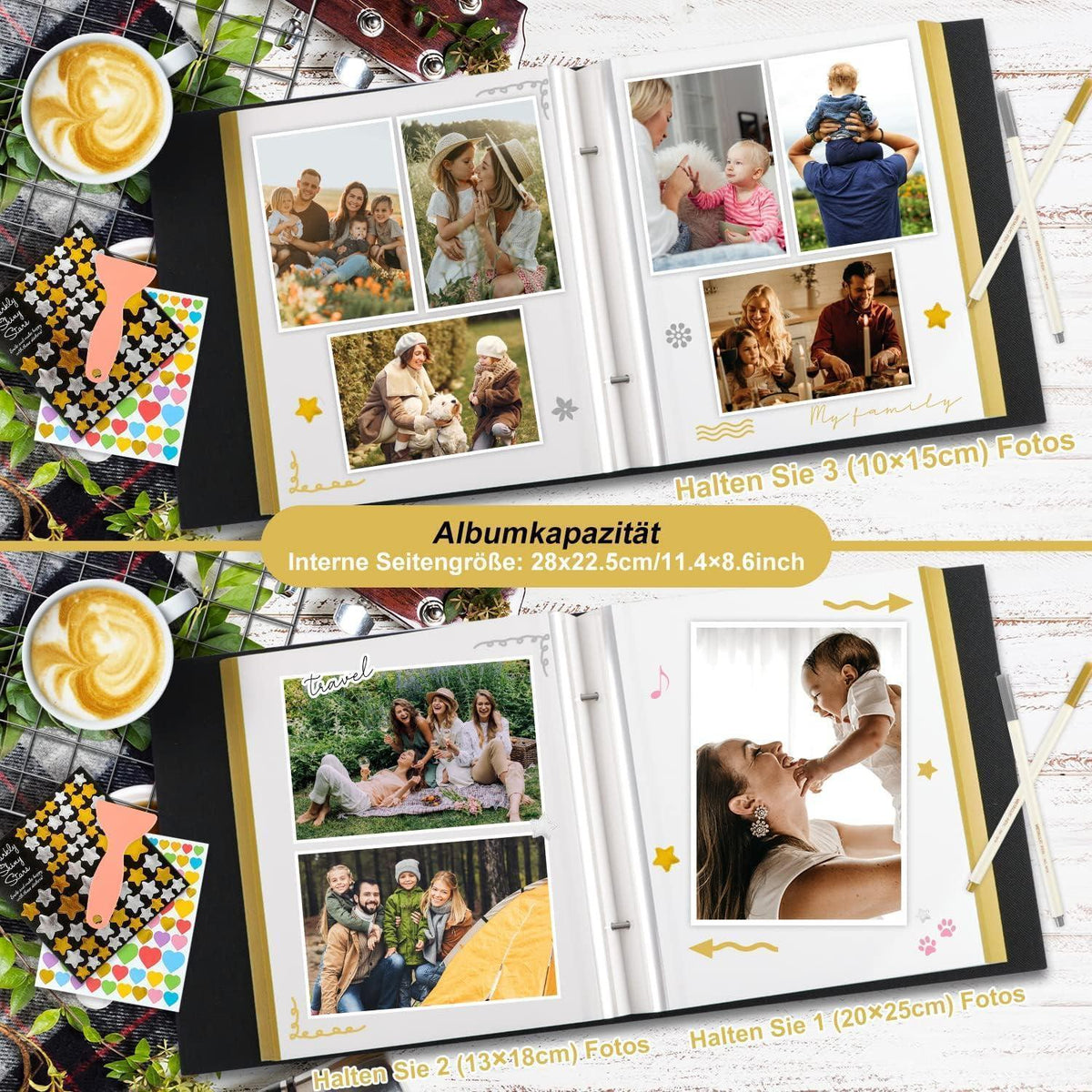 Selbstklebendes Fotoalbum Leinen Beige 80 Seiten