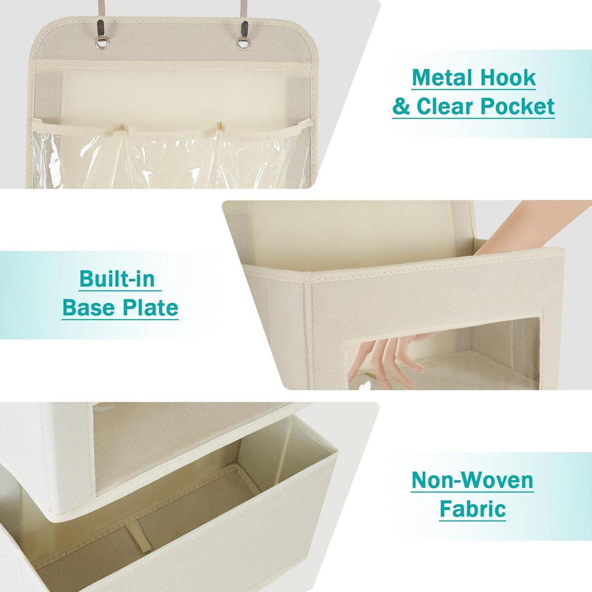 Tür Organizer Hängeorganizer 4 Große Taschen Fenster PVC 2 Metallhaken Beige