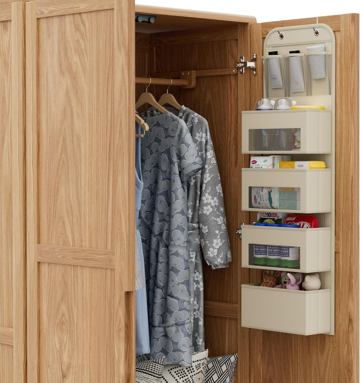YOUDENOVA Tür Organizer Hängeorganizer mit 4 Taschen Fenster PVC-Taschen Metallhaken Beige