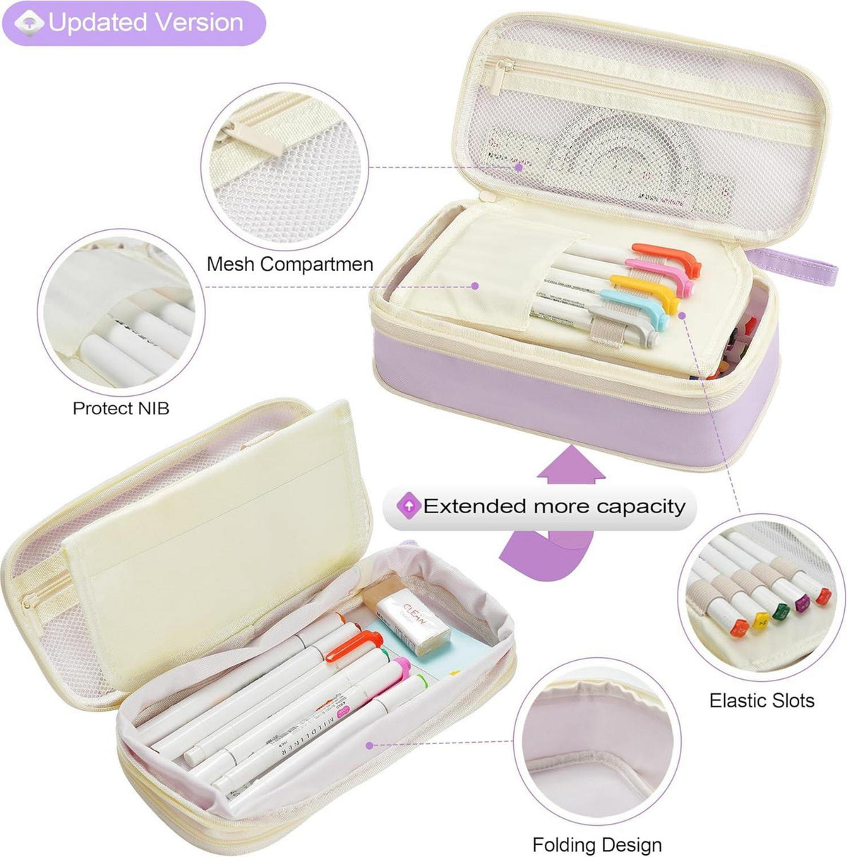 YOKUMA Federmäppchen Lila für Schule & Make-up, Mehrschichtig & Tragbar