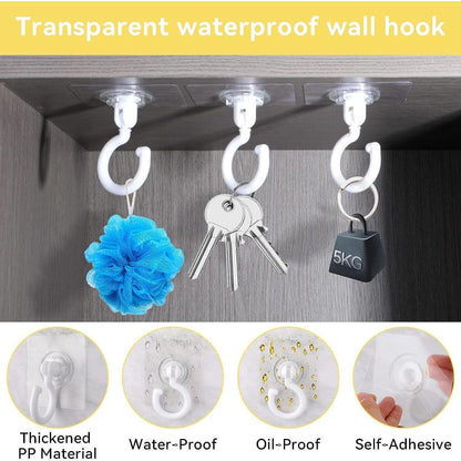 4x Drehbarer Klebehaken Extra Stark, Transparent, Ohne Bohren