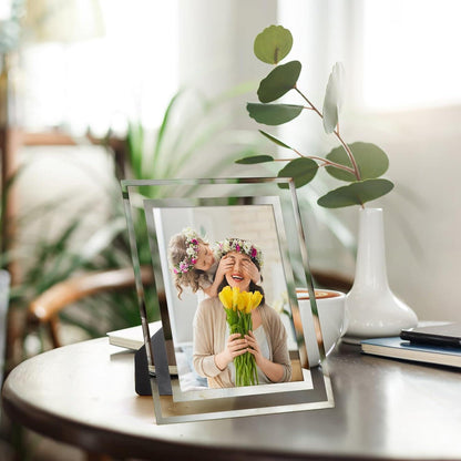 4er-Set Bilderrahmen 10x15 cm Silber für Fotos, Glasrahmen Wohnzimmer