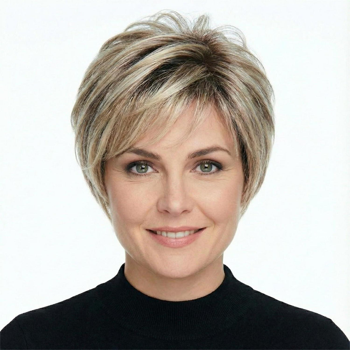 Ombre Blonde Pixie Perücke mit Pony – Kurz, flauschig & natürlich