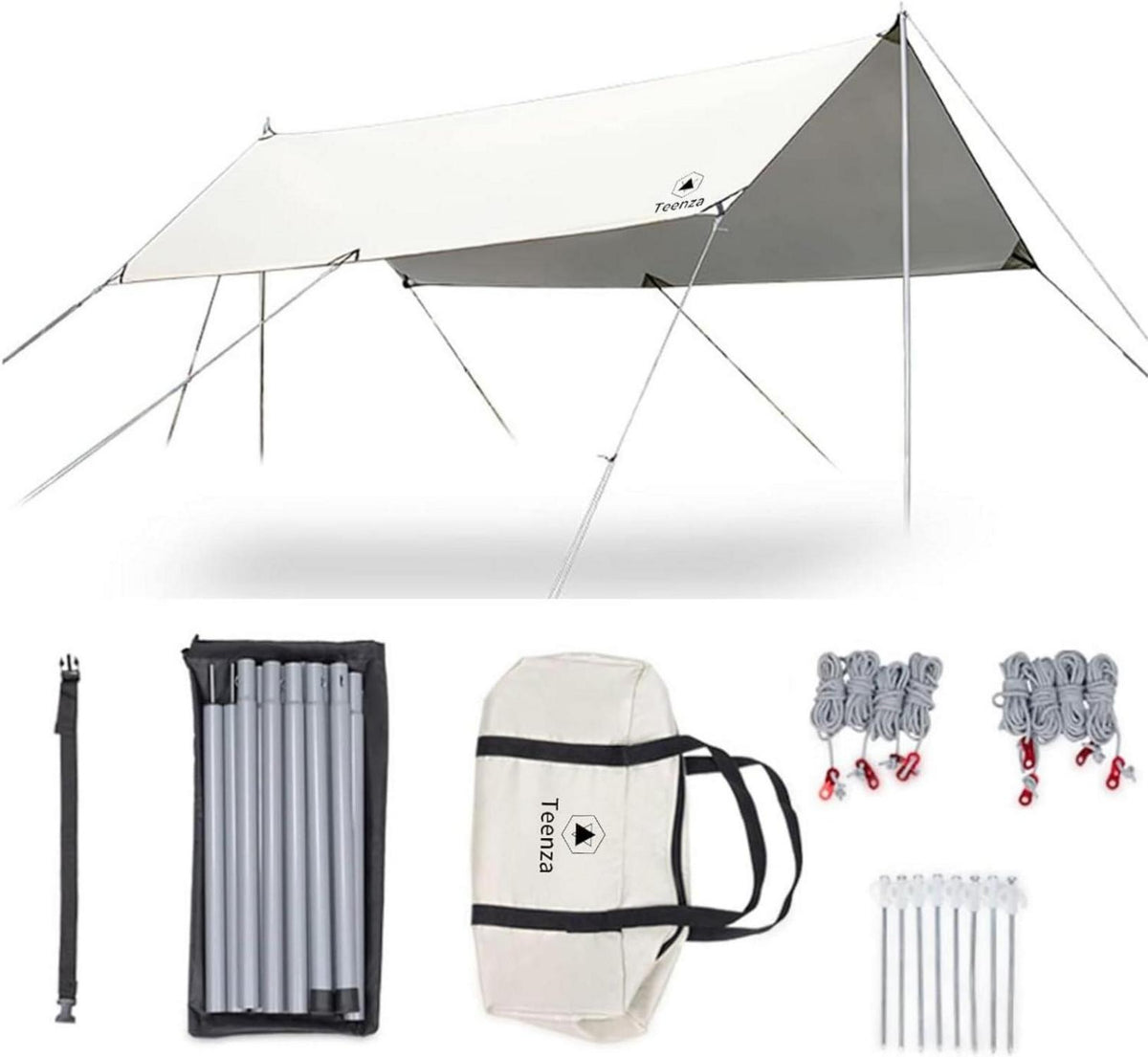 Teenza Tarp 3x4m Wasserdicht Zeltplane mit Stützstangen Oxford