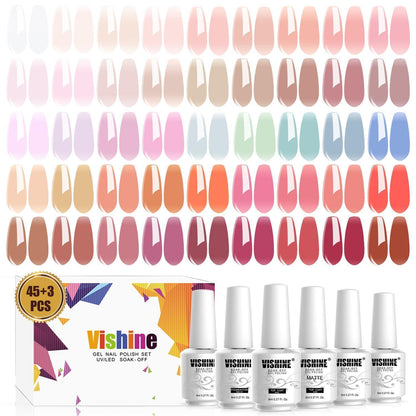 48er Gel Nagellack Set – Nude Pink, Rosa, Weiß & mehr
