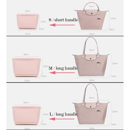 Filz Organizer für Longchamp Le Pliage Tasche – Rose, Größe M