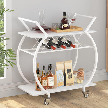 Servierwagen mit Rollen und Weinregal aus Holz Weiß 76x40.5x84 cm