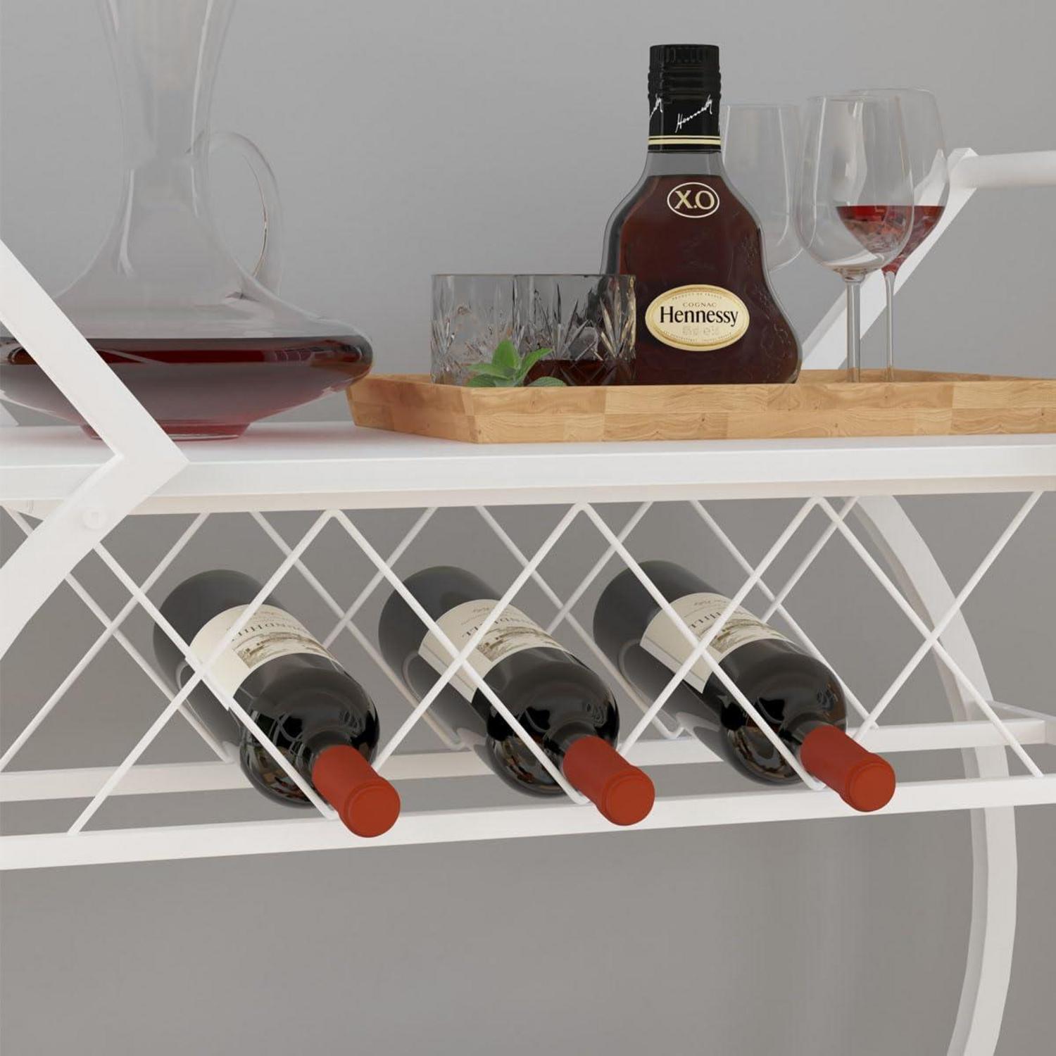 Servierwagen mit Rollen und Weinregal aus Holz, 2 Ebenen, 76x40.5x84