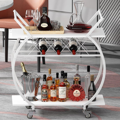 Servierwagen mit Rollen und Weinregal aus Holz, 2 Ebenen, 76x40.5x84