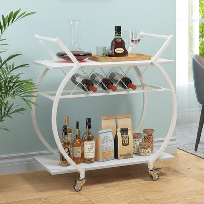 Servierwagen mit Rollen und Weinregal aus Holz, 2 Ebenen, 76x40.5x84