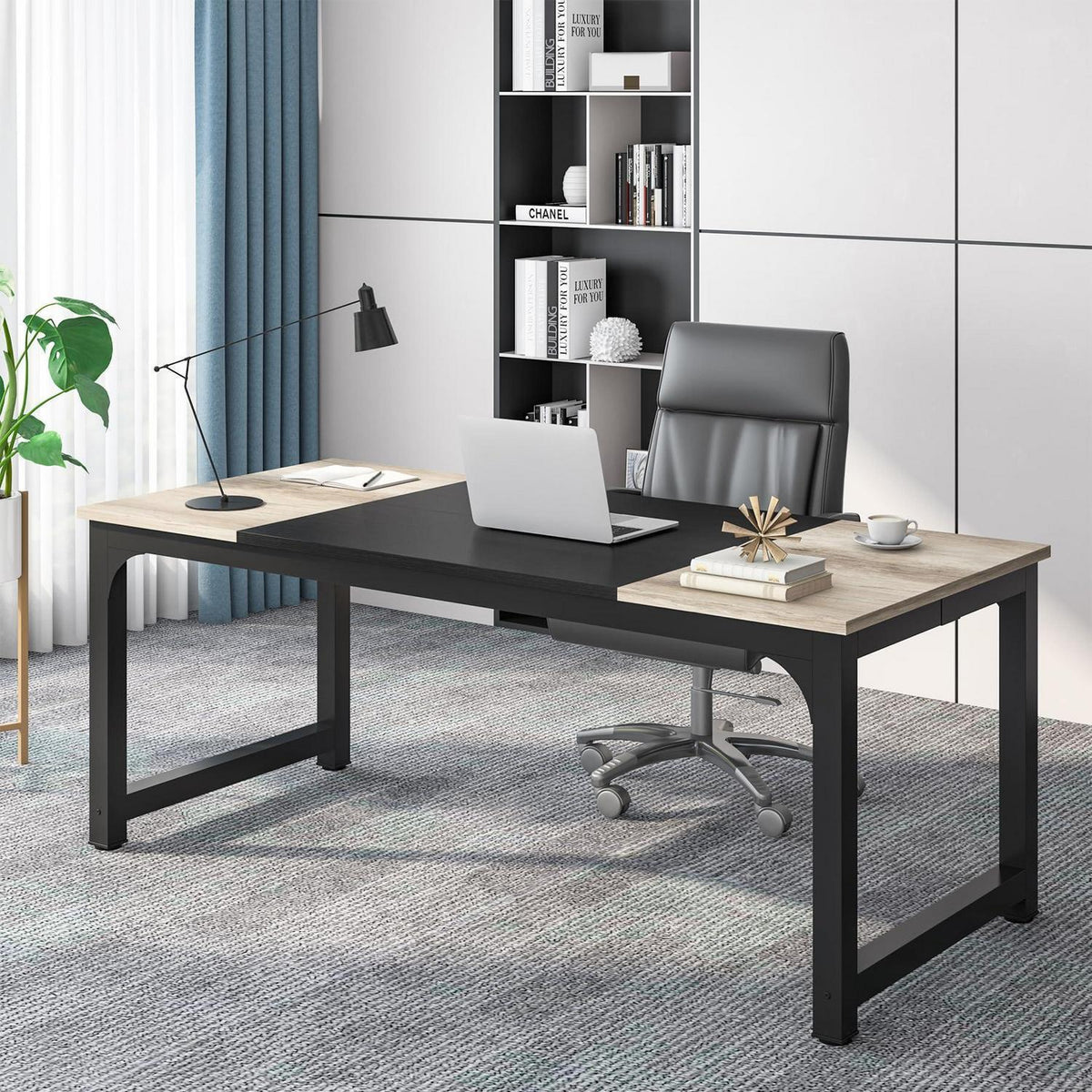 Schreibtisch 180x80cm Schwarz Vintage Grau Home Office Bürotisch