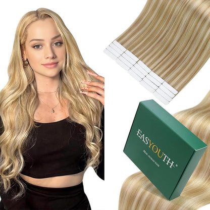 Blond Tape-in Haarverlängerung Echthaar 45cm #27/613