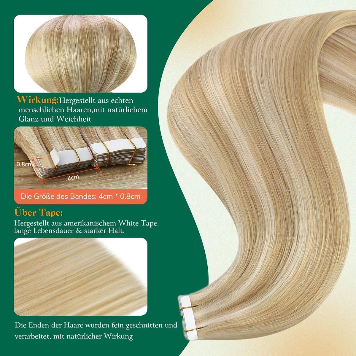 Blond Tape-in Haarverlängerung Echthaar 45cm #27/613