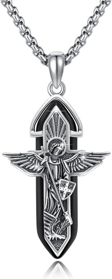 TRISHULA Erzengel Michael Amulett Halskette Schwarz 925er Silber