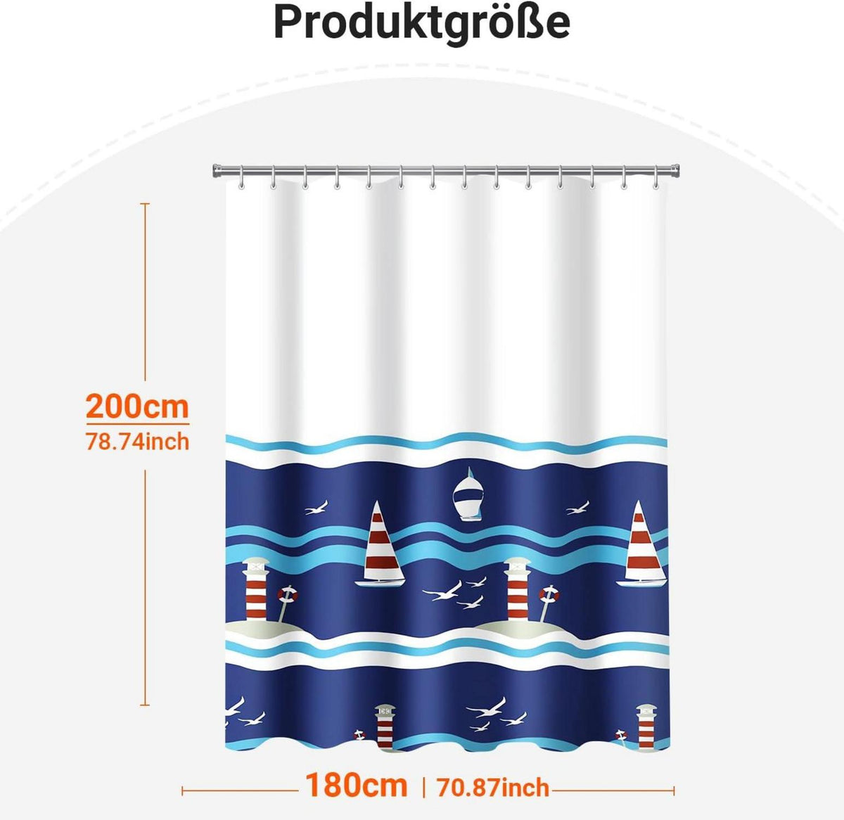 Duschvorhang 180x200cm wasserdicht schimmelabweisend Blue Sail Muster