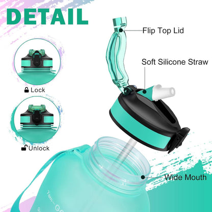 ETDW 2L Trinkflasche mit Strohhalm, Sportflasche BPA-frei