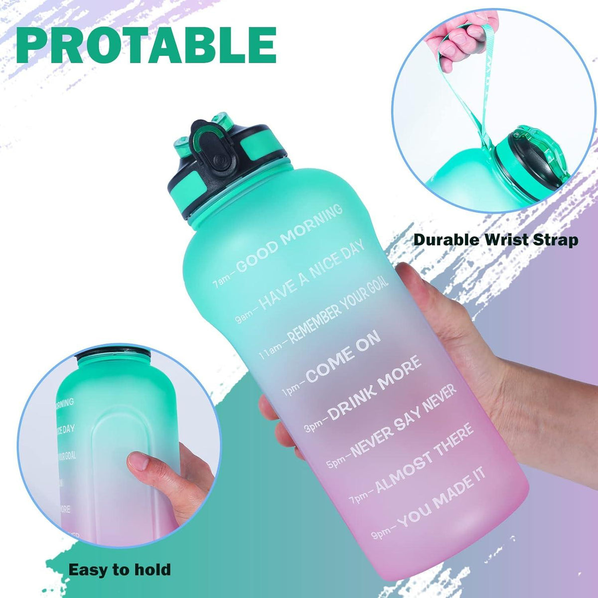 ETDW Sport Trinkflasche 2 Liter Strohhalm BPA Frei Auslaufsicher