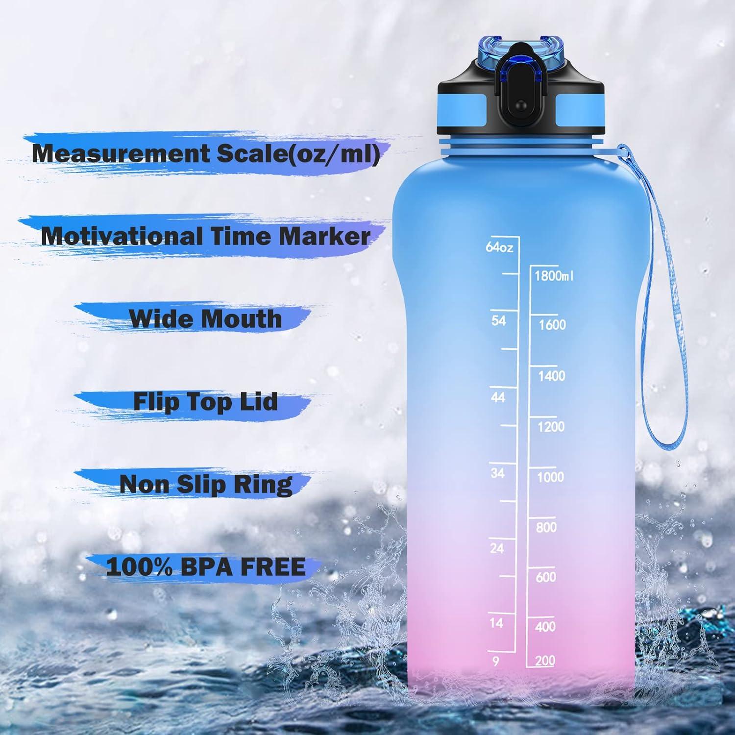 ETDW 2 Liter Trinkflasche Sport mit Strohhalme 2000ml BPA Frei Auslaufsicher
